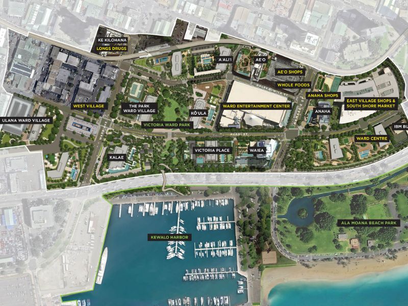 カカアコに新築コンドミニアムが建設予定のワードビレッジの計画図